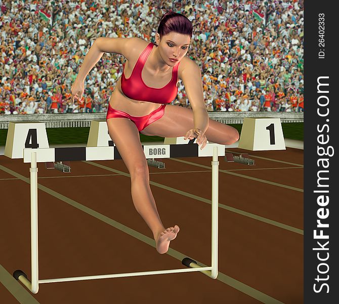 3D rendering athlete jumps over a hurdle. 3D rendering athlete jumps over a hurdle
