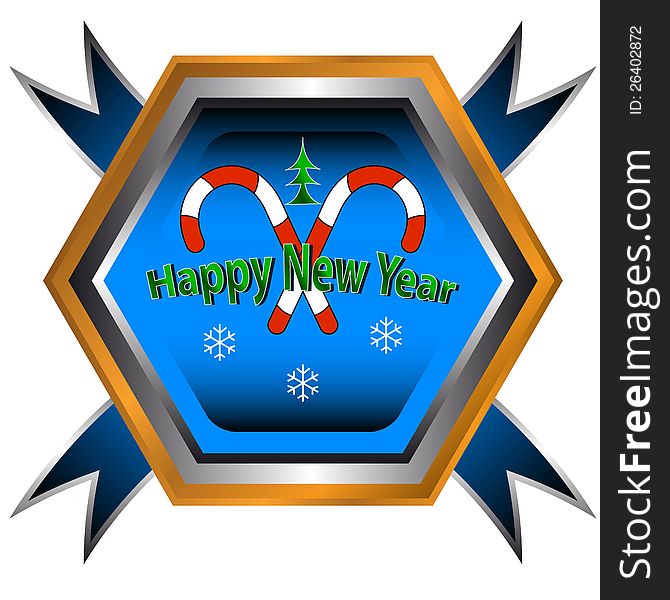 Blue symbol of happy new year with a sign of candy