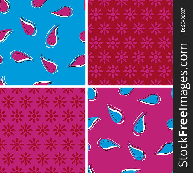 EPS10 file. Vector set of four seamless pattern with floral decoration
