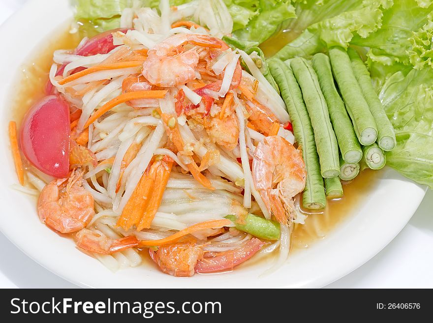 Green papaya salad thai cuisine spicy delicious, North Eastern in Thailand