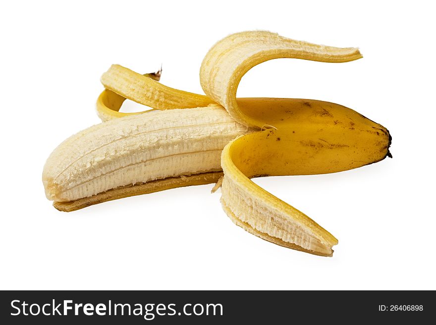 Peeled ripe banana isolated on white background. Peeled ripe banana isolated on white background