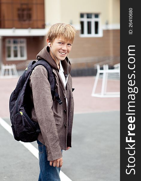 Portrait of teenager in jacket, outdoor. Portrait of teenager in jacket, outdoor