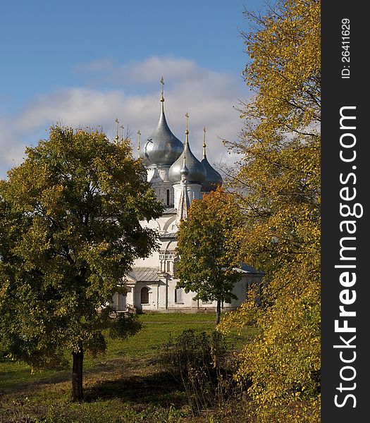 Holy Cross Cathedral (1658), surrounded by trees in Tutaev, Golden Ring of Russia. Holy Cross Cathedral (1658), surrounded by trees in Tutaev, Golden Ring of Russia