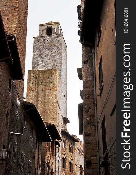 Towers and narrow streets in the medieval village of San Gimignano, Italy