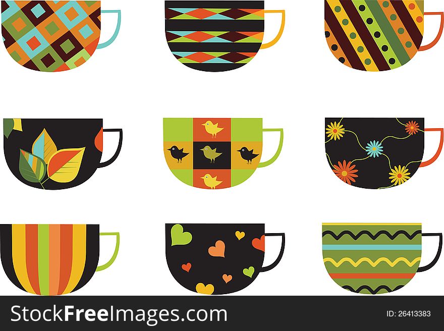 Collection Of Colorful Cups.