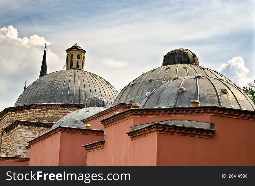 Domes of Hammam in Istanbul, Turkey. Glasses on the dome are used for light. Domes of Hammam in Istanbul, Turkey. Glasses on the dome are used for light.