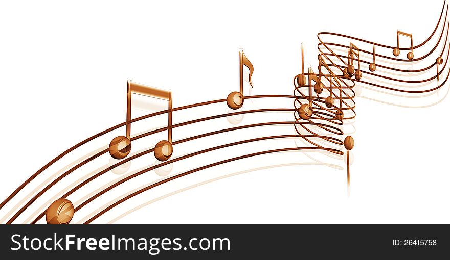 Golden musical notes on a white background