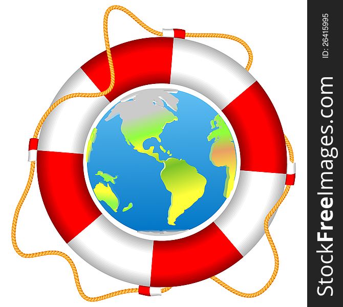 Life buoy with Earth planet isolated vector eps 8