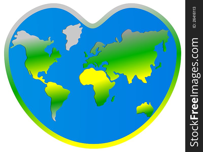 World map planet Earth in heart
