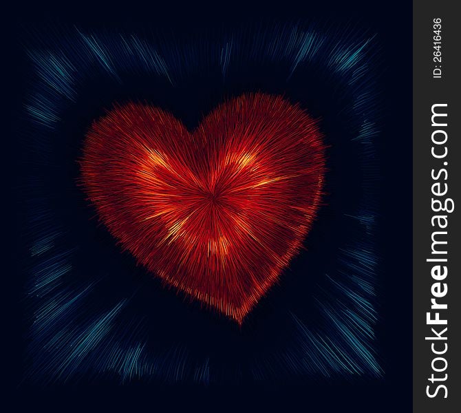 Red valentine heart on dark background Digital illustration