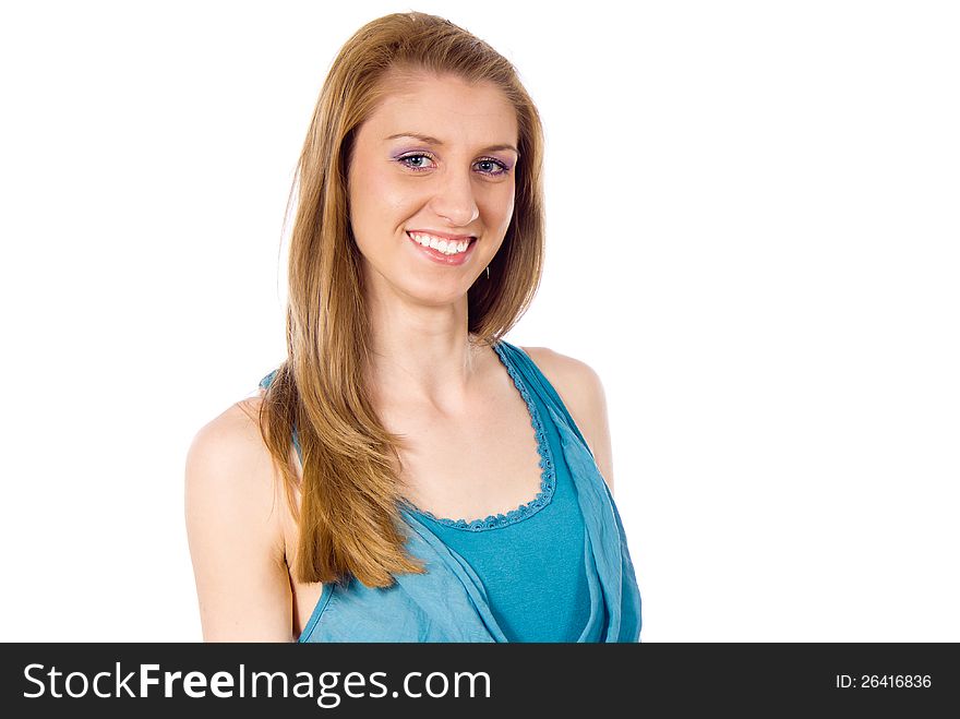 Beautiful girl just smiles isolated on white background