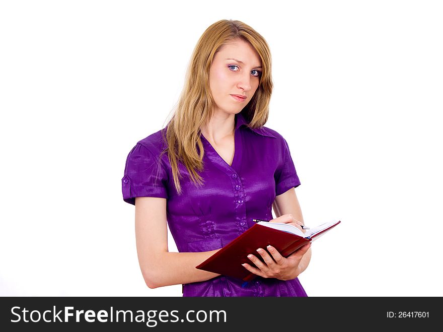 Girl student holding a notebook. Girl student holding a notebook