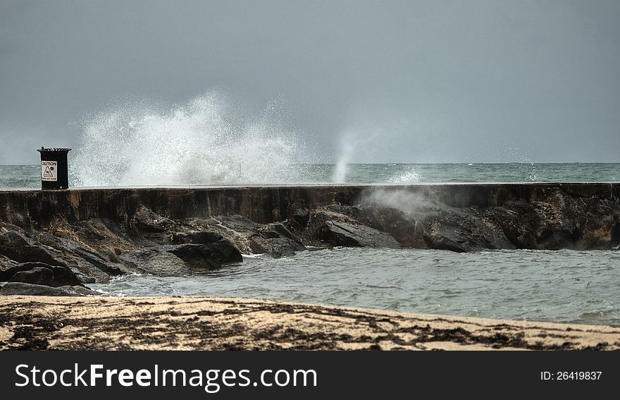 View of the rocks during tropical storm Isaac. View of the rocks during tropical storm Isaac