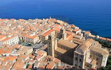 Cefalu Cathedral And Town From Above Stock Photography