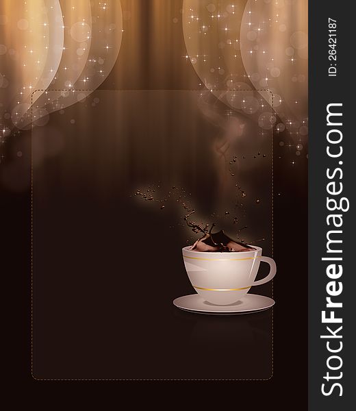 Illustration of splashing coffee and curtains background. Illustration of splashing coffee and curtains background.