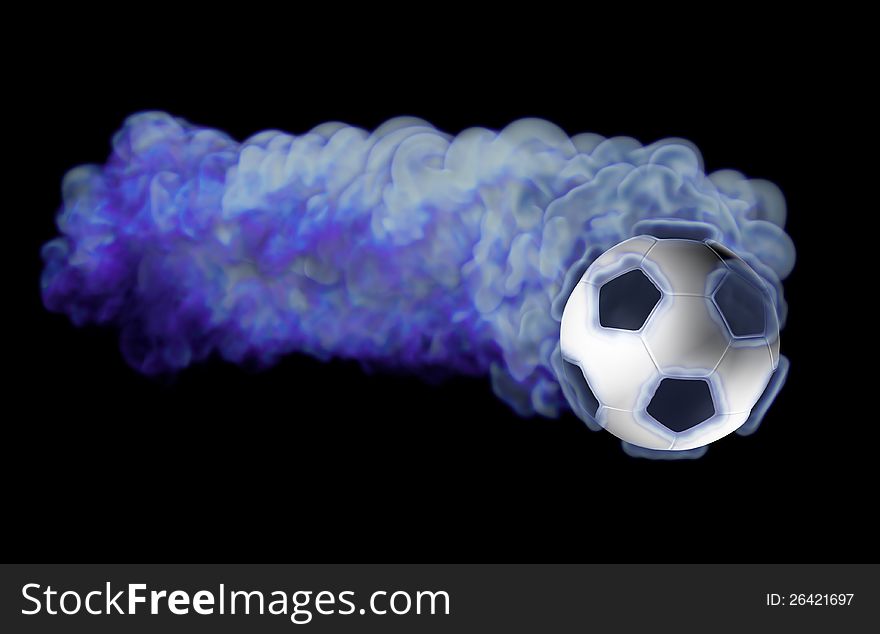 Flying soccer ball in the blue flame