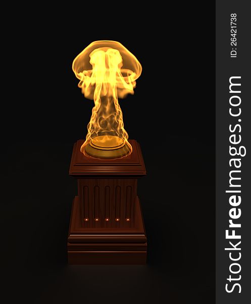 Golden fire award on a dark background