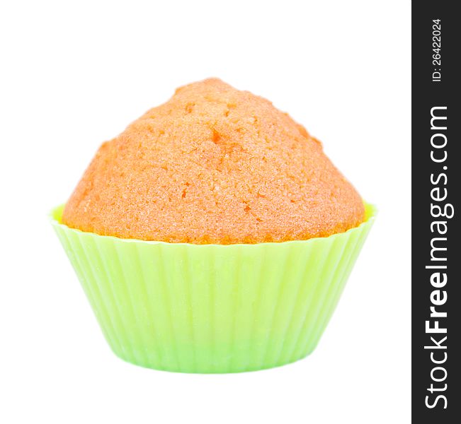 Single muffin on a white background, close-up