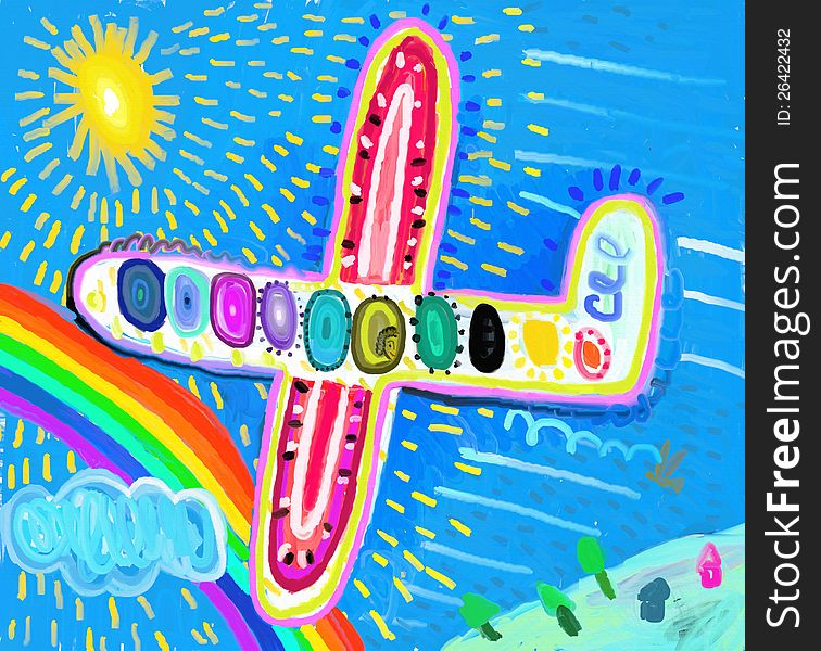 The aircraft met with rainbow. The aircraft met with rainbow