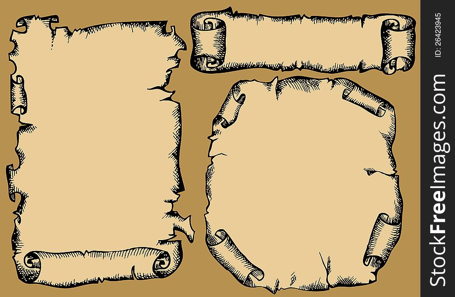 Rolls of parchment set (hands drawing )