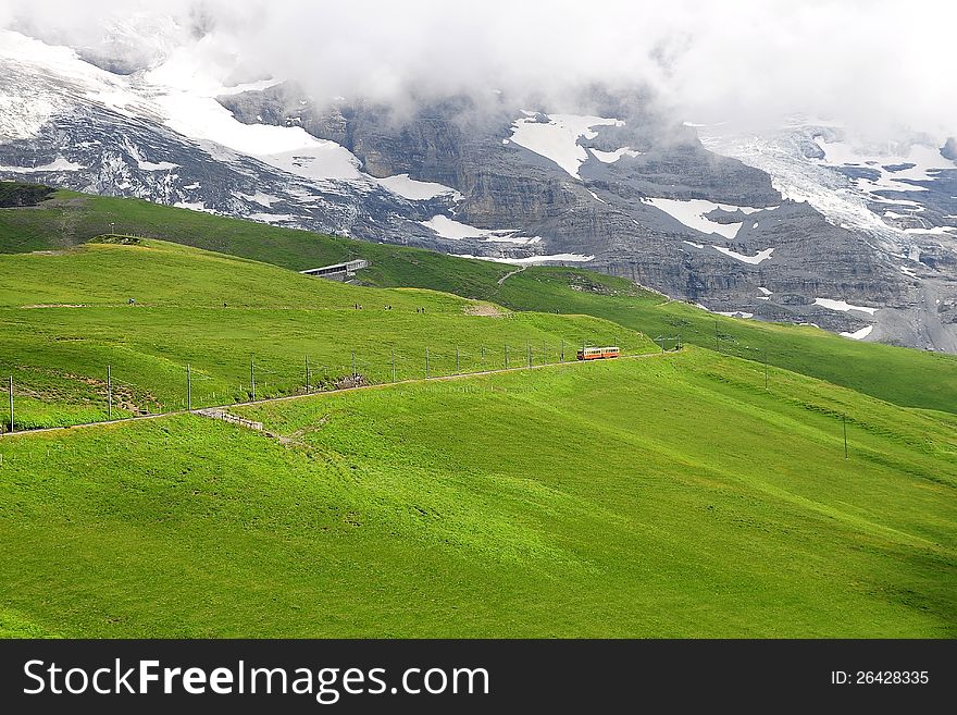 Train In Swiss Alps.