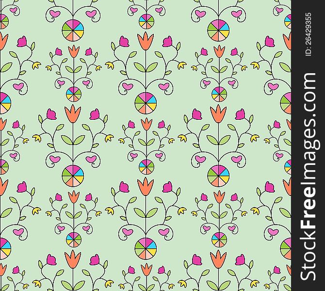 Multicolored ornamental seamless damask pattern. Multicolored ornamental seamless damask pattern