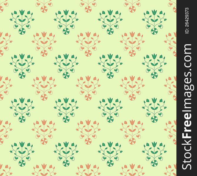 Seamless ornamental damask red and green pattern. Seamless ornamental damask red and green pattern