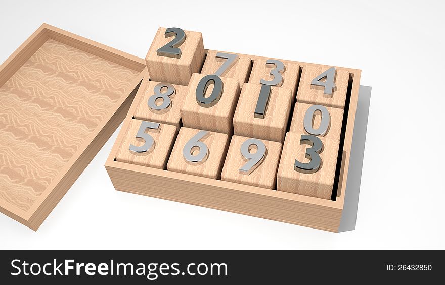 3d 2013 on wooden cubes. 3d 2013 on wooden cubes