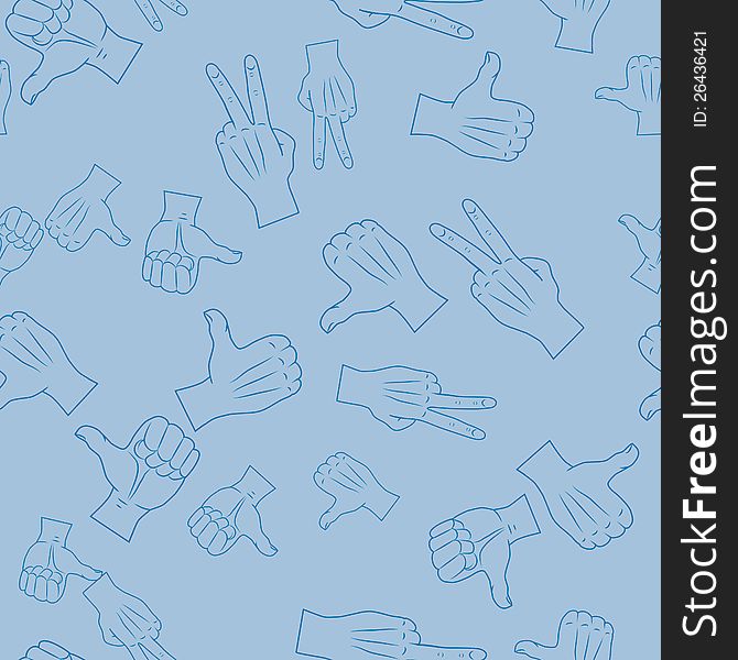 Vector seamless texture of gestures on a blue background. Vector seamless texture of gestures on a blue background