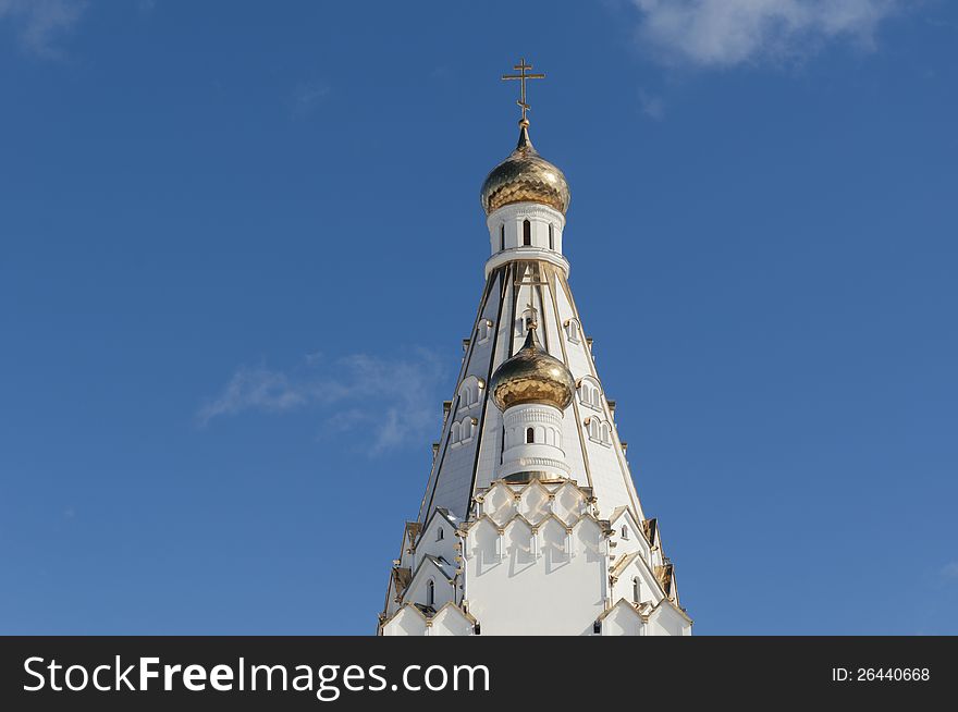 Golden domes of orthodox church in Minsk city