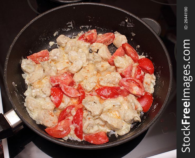 Meat fried on a frying pan