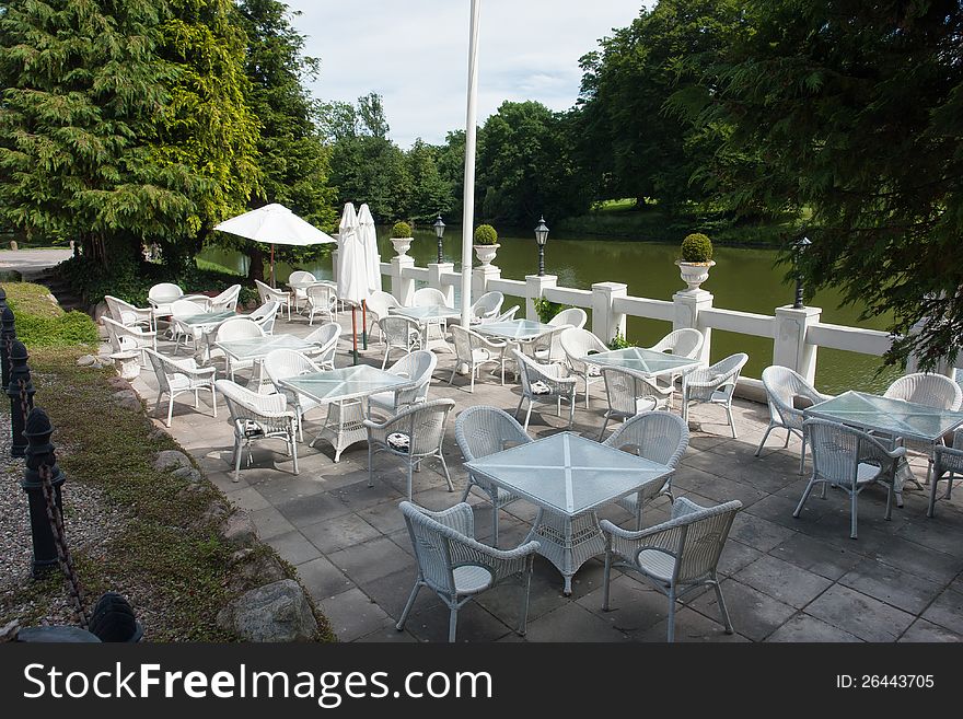 Coffee shop cafe by a lake