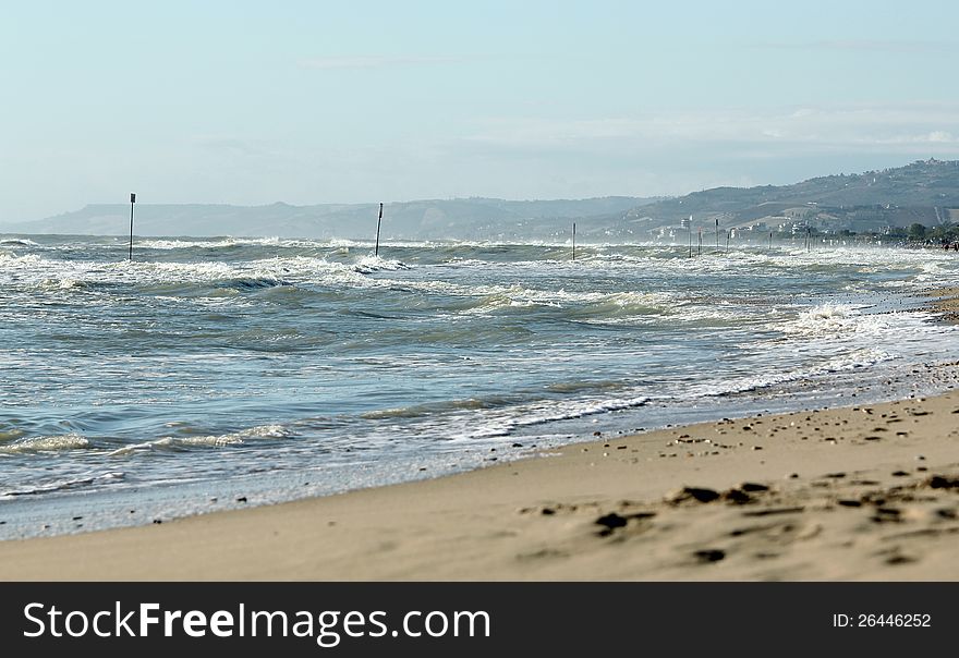 Sea with waves, beach in Alba Adriatic Italy. Sea with waves, beach in Alba Adriatic Italy.