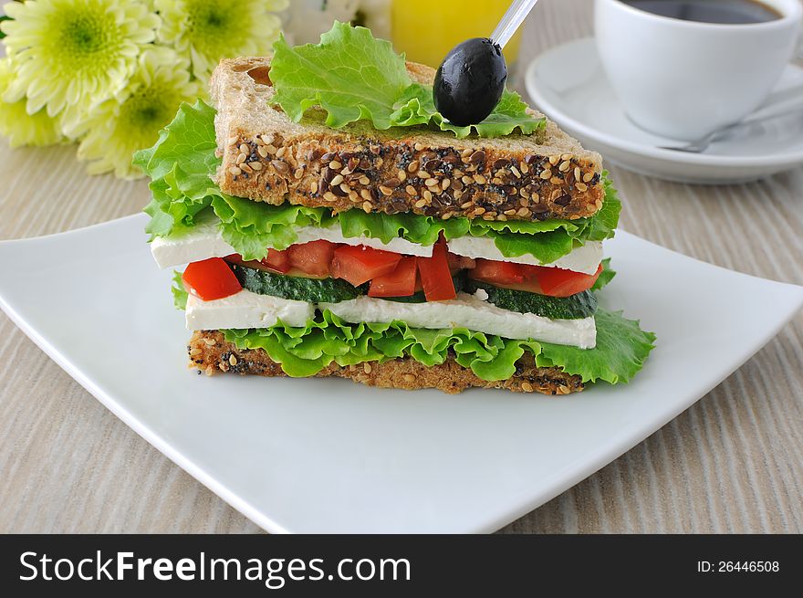 Sandwich bread with cereals, cheese, tomato and cucumber. Sandwich bread with cereals, cheese, tomato and cucumber