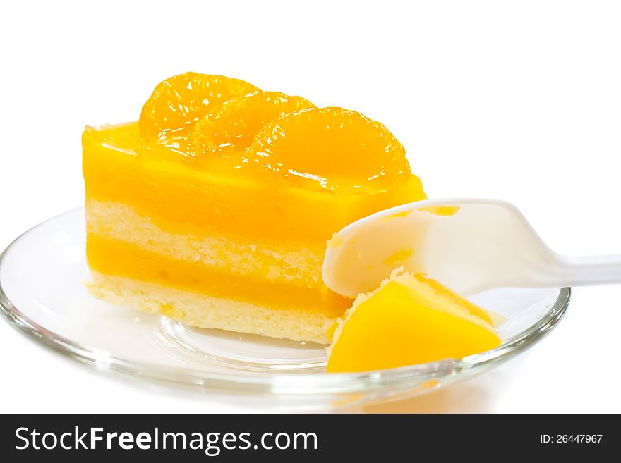 Orange cake on white background