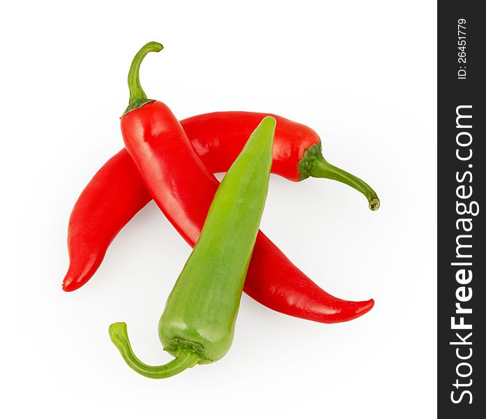 Red And Green Chili Pepper Isolated On White