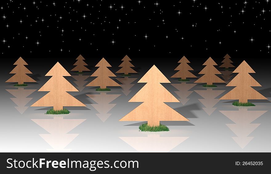 3d Christmas trees at night. 3d Christmas trees at night