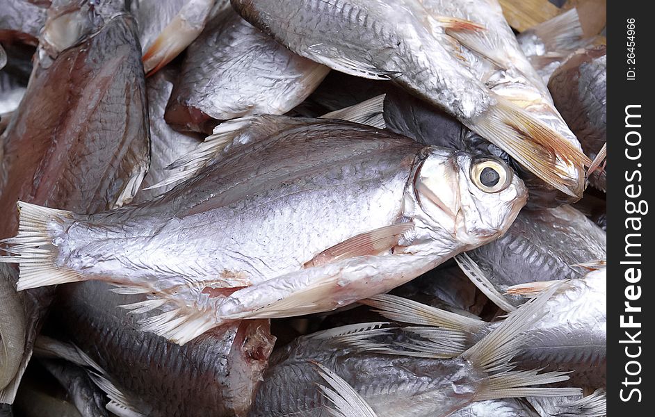 Dried sea fishes ready to cooking at the seafood market