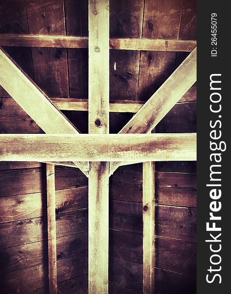 Wooden roof, cross mark, symbolic art picture used as background