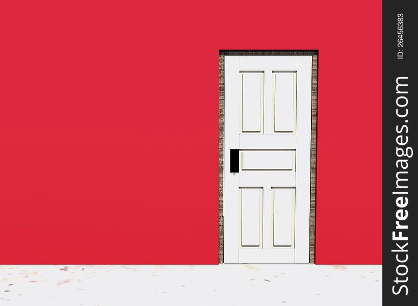 Vintage door in a red wall background