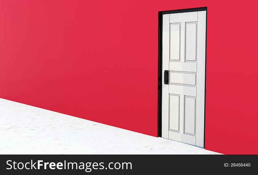 White Vintage Door In A Red Wall