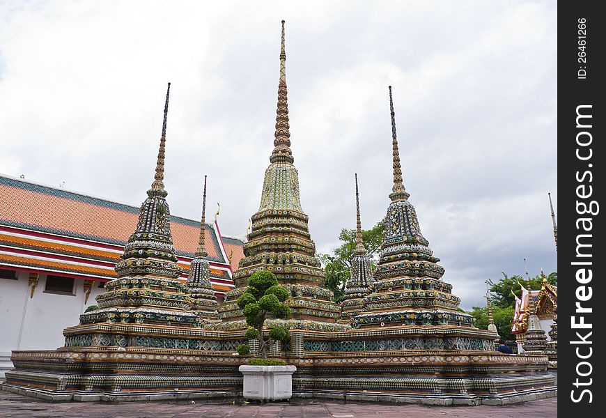 Pagoda in Pho temple, landmarks in Bangkok Thailand