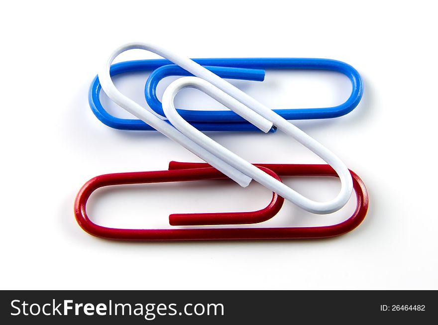 Colorful paper clips isolated on white background