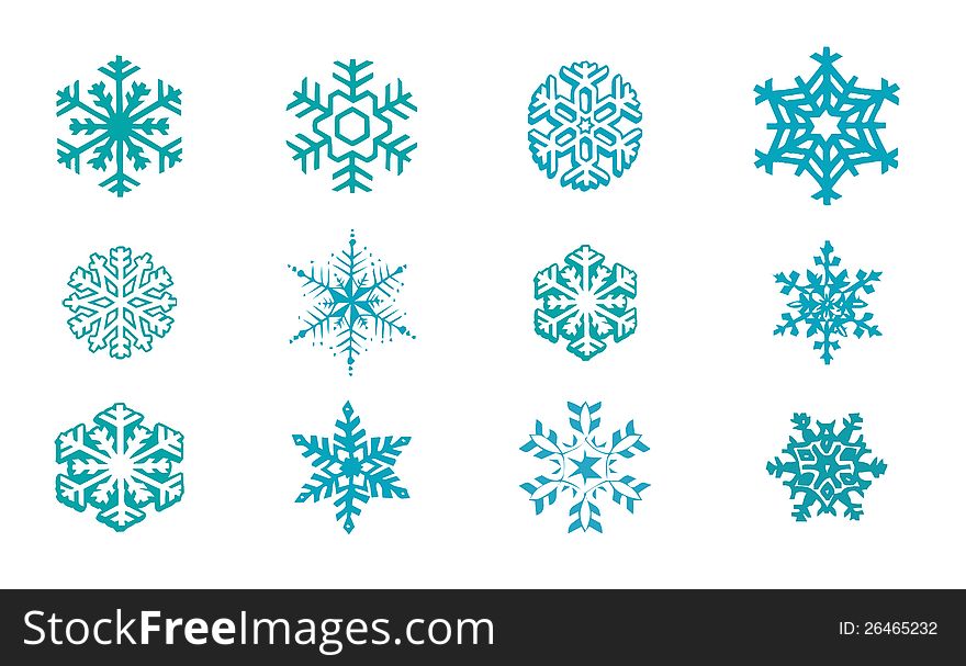 An illustration of set of snowflakes. An illustration of set of snowflakes