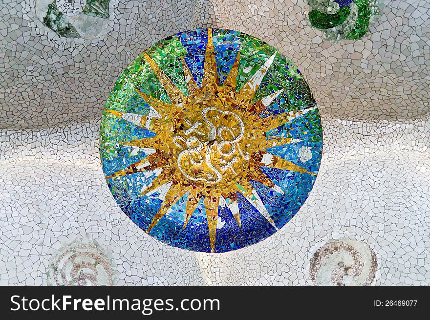 Park Guell mosaic on the Gaudi bench ceiling
