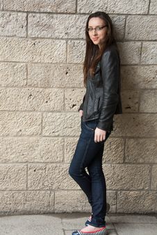 Grunge Girl In Leather Jacket Stock Images