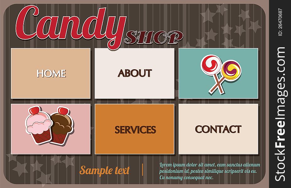 Website template design elements, candy shop