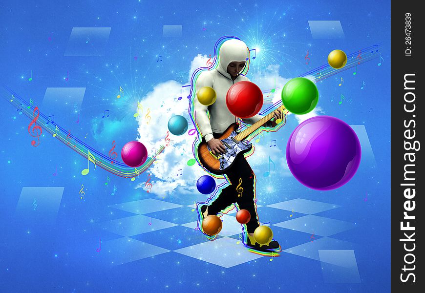 Abstract illustration of guitar player dancing background. Abstract illustration of guitar player dancing background.