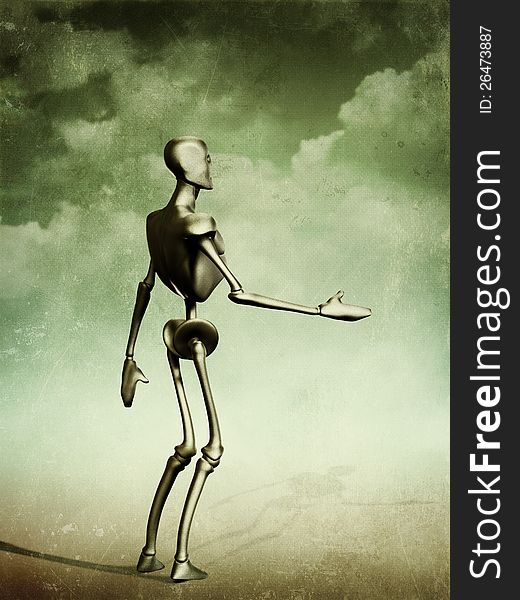 Abstract grunge illustration of metal humanoid, vintage background. Abstract grunge illustration of metal humanoid, vintage background.