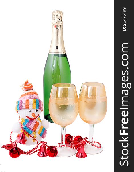 Champagne And Decorations Isolated